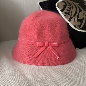 Soft pink rabbit hair bucket hat Gap